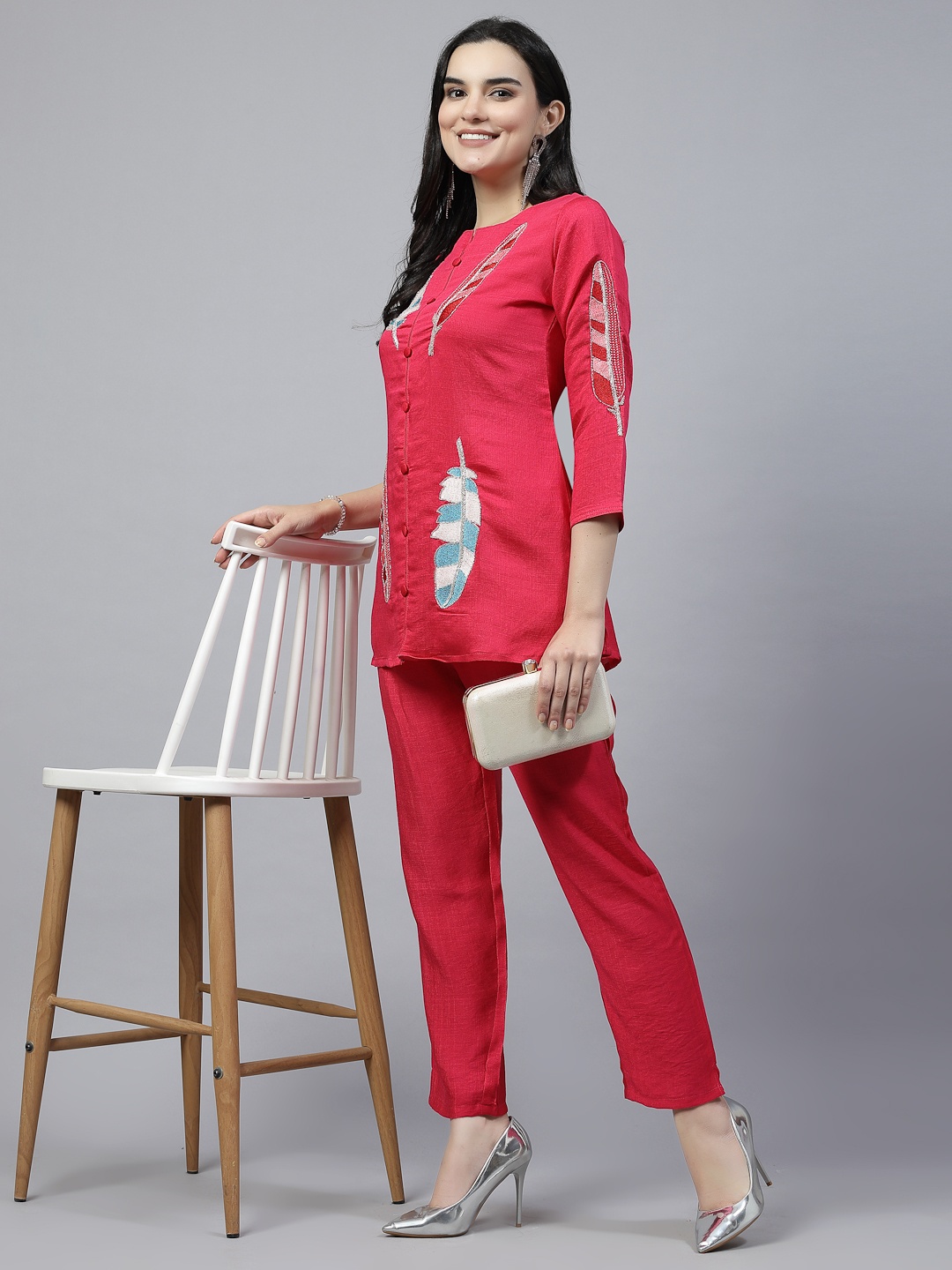 

KALINI Embroidered Pure Cotton Tunic With Trousers, Magenta