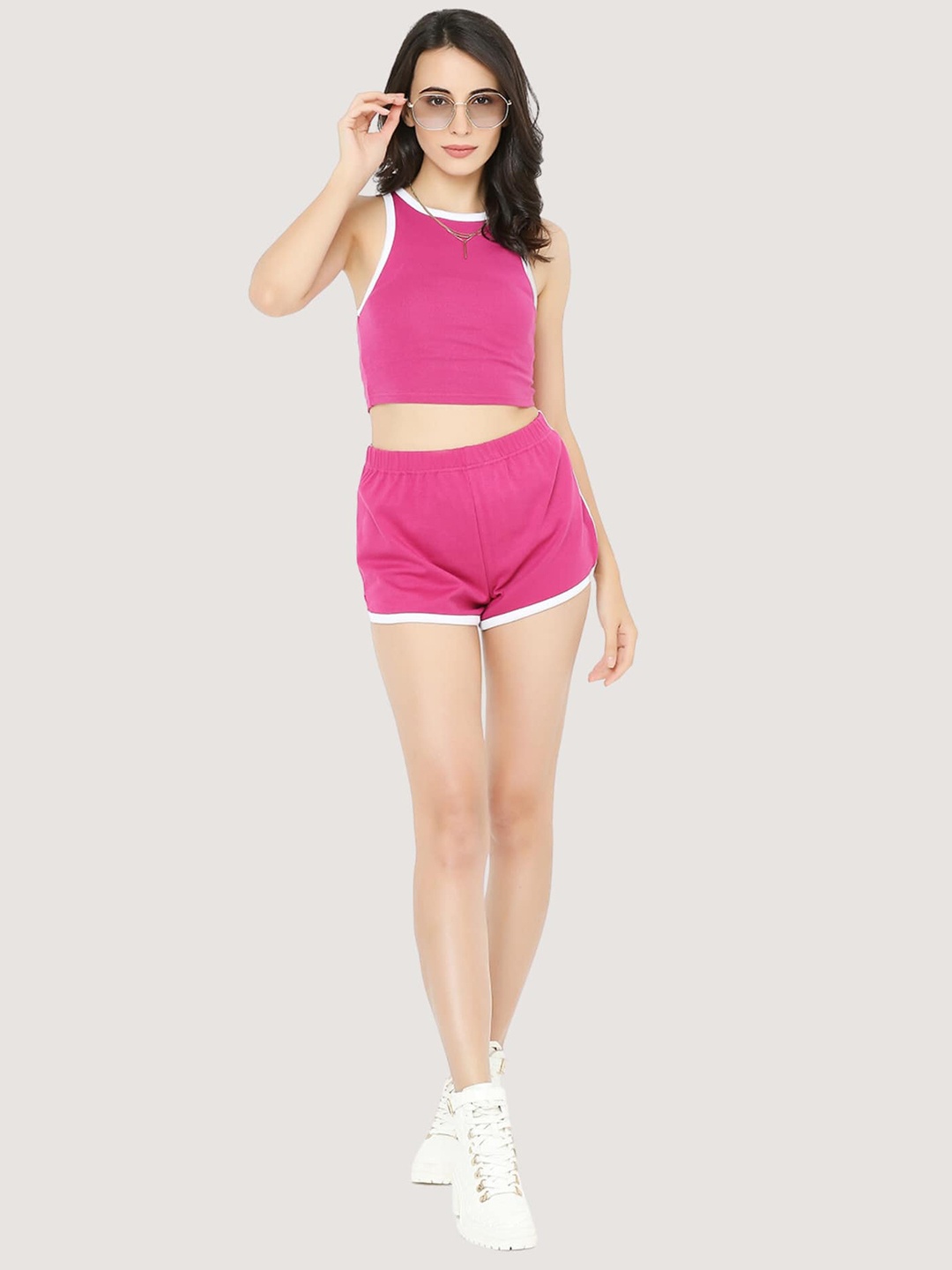 

BLANCD Pure Cotton Crop Top With Shorts Co-Ords, Pink