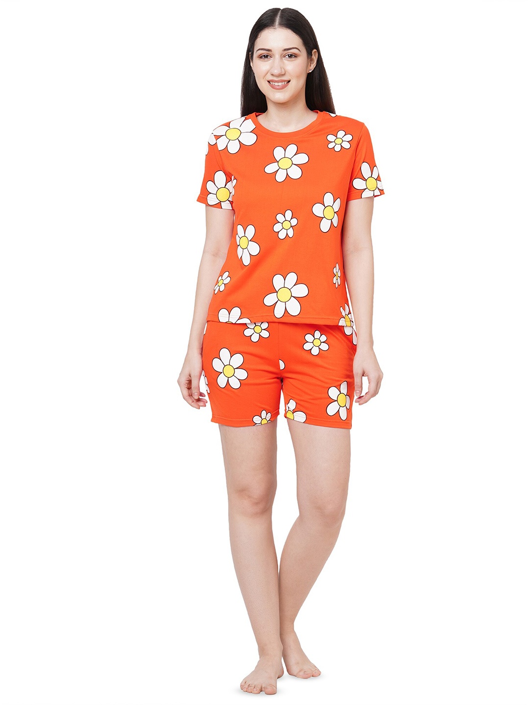 

BLANCD Floral-Printed Pure Cotton T-Shirt & Short, Orange