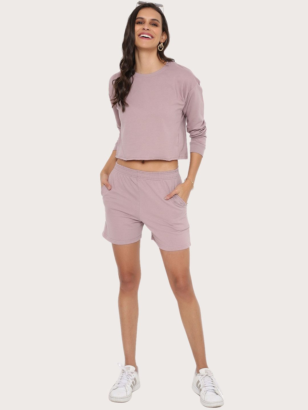 

BLANCD Round Neck Pure Cotton Sweatshirt & Shorts, Pink