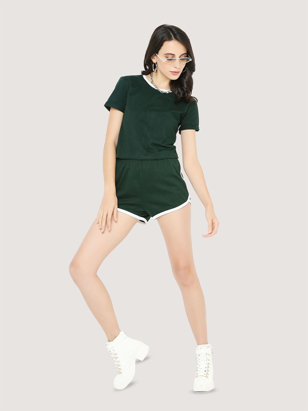 

BLANCD Round Neck Pure Cotton T-Shirt & Shorts, Green