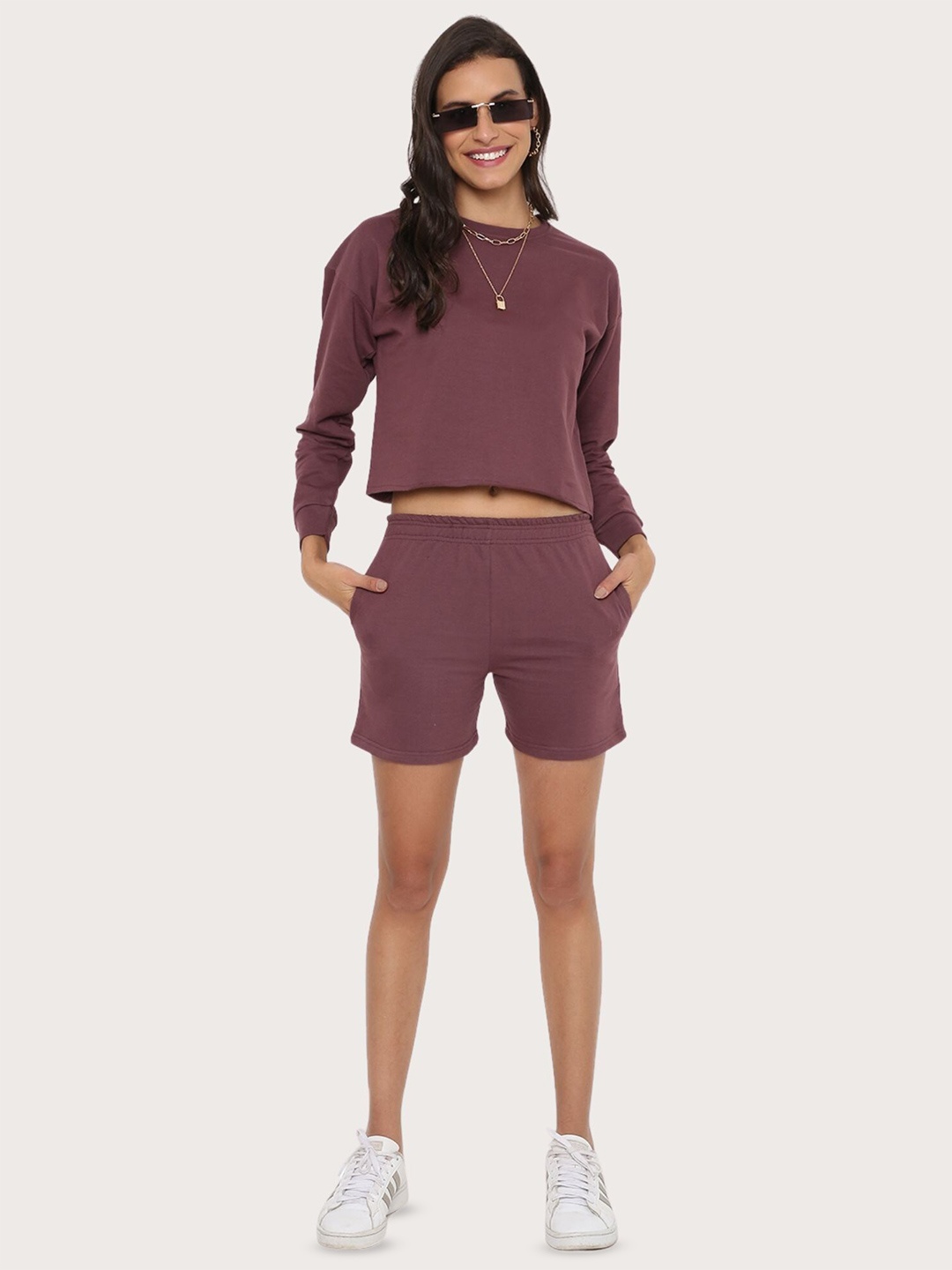 

BLANCD Round Neck Pure Cotton Sweatshirt With Shorts, Purple