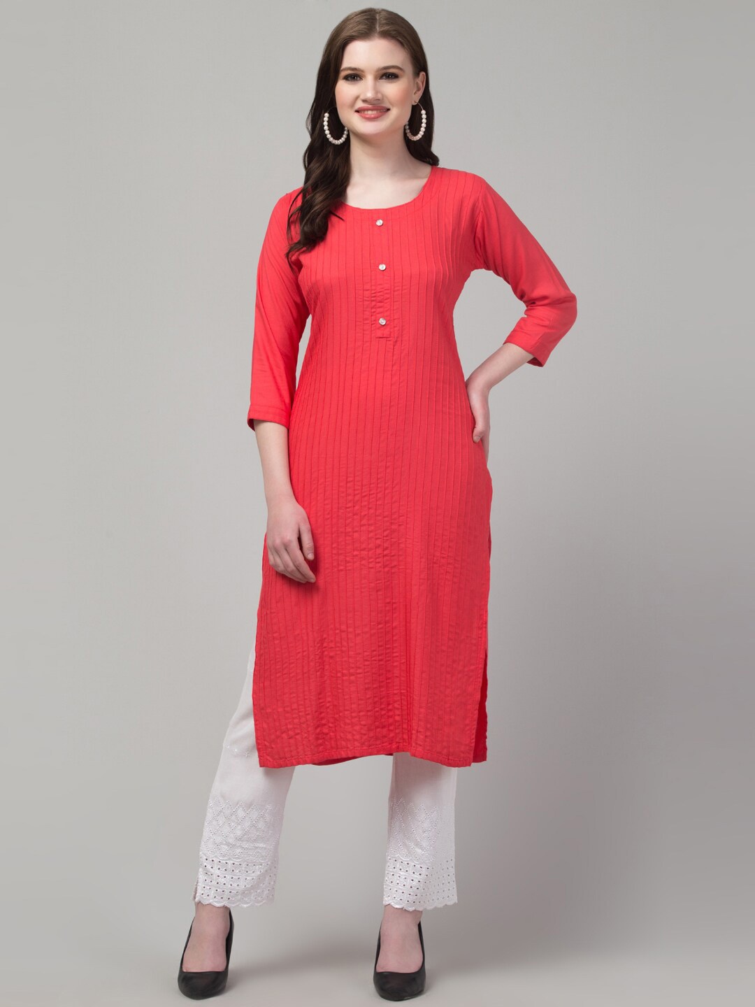 

Trend Level Round Neck Straight Kurta, Peach