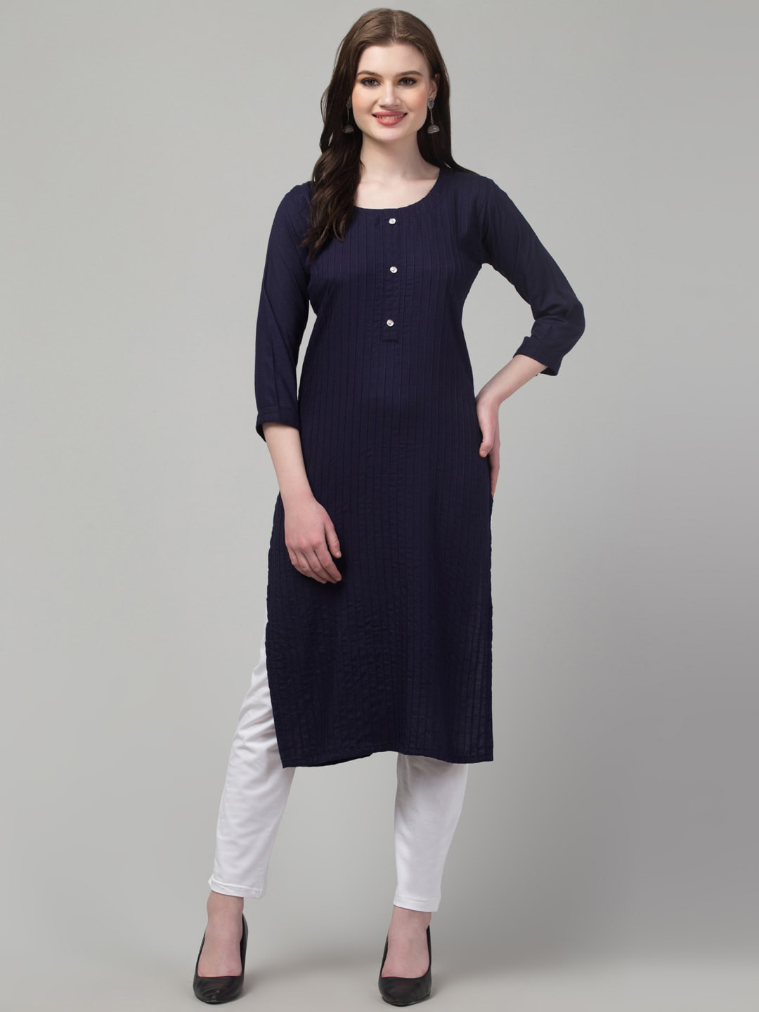 

Trend Level Round Neck Straight Kurta, Navy blue