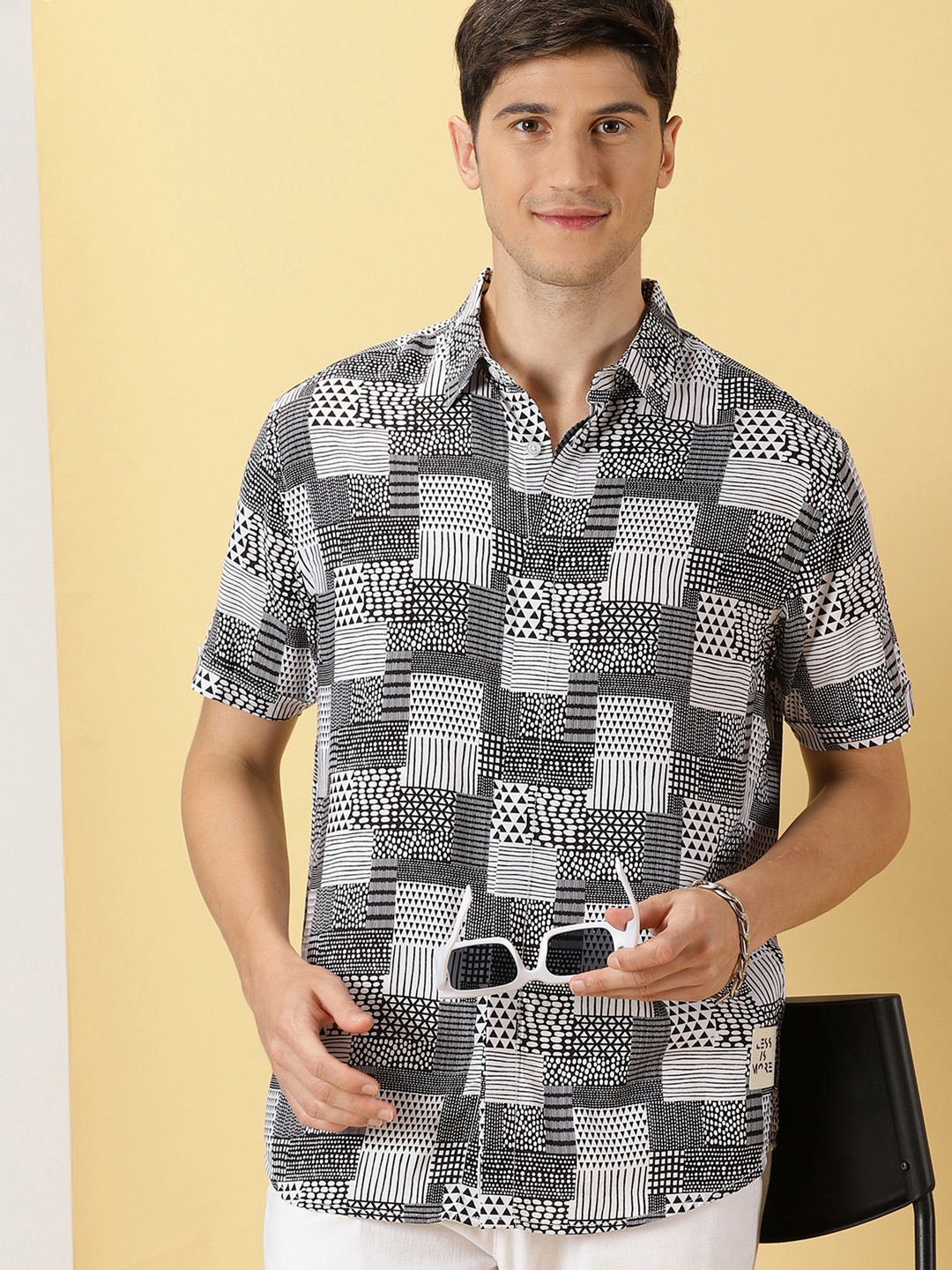 

Thomas Scott Classic Geometric Printed Cotton Shirt, Black