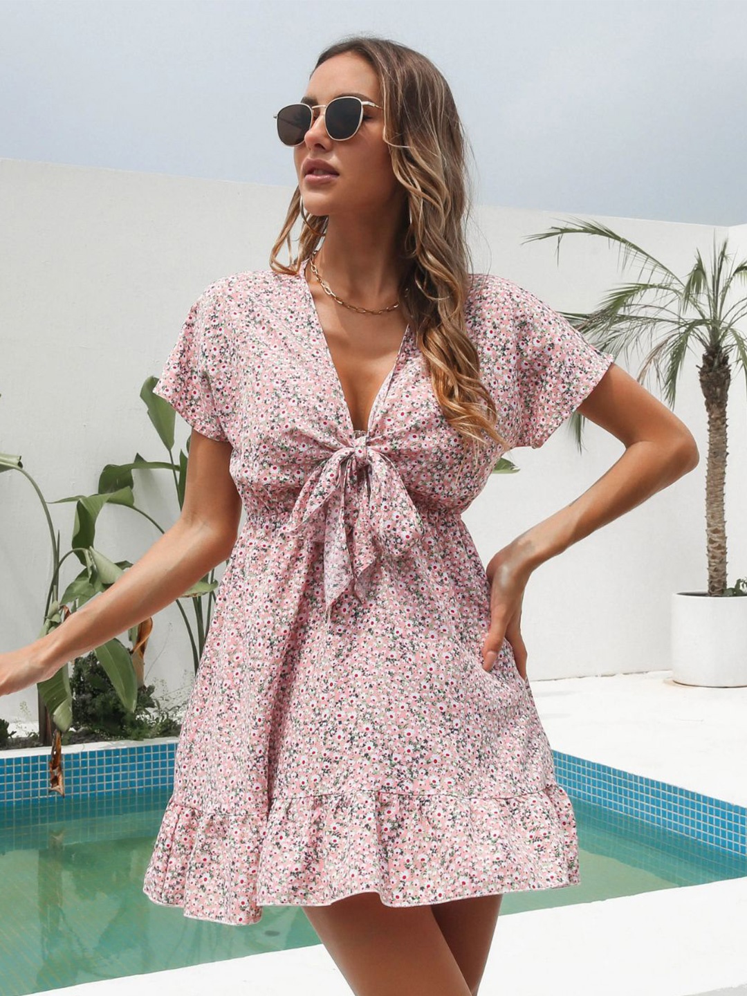 

DressBerry Pink Floral Printed Fit & Flare Dress