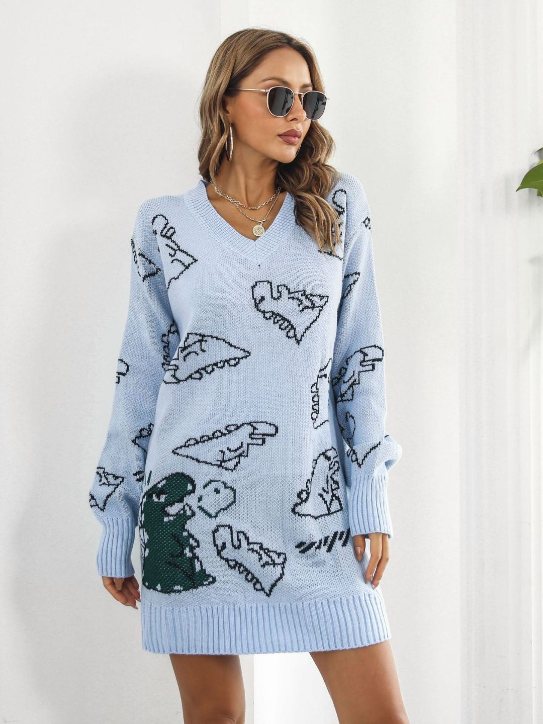 

DressBerry Blue Abstract Printed jacquard T-shirt Dress