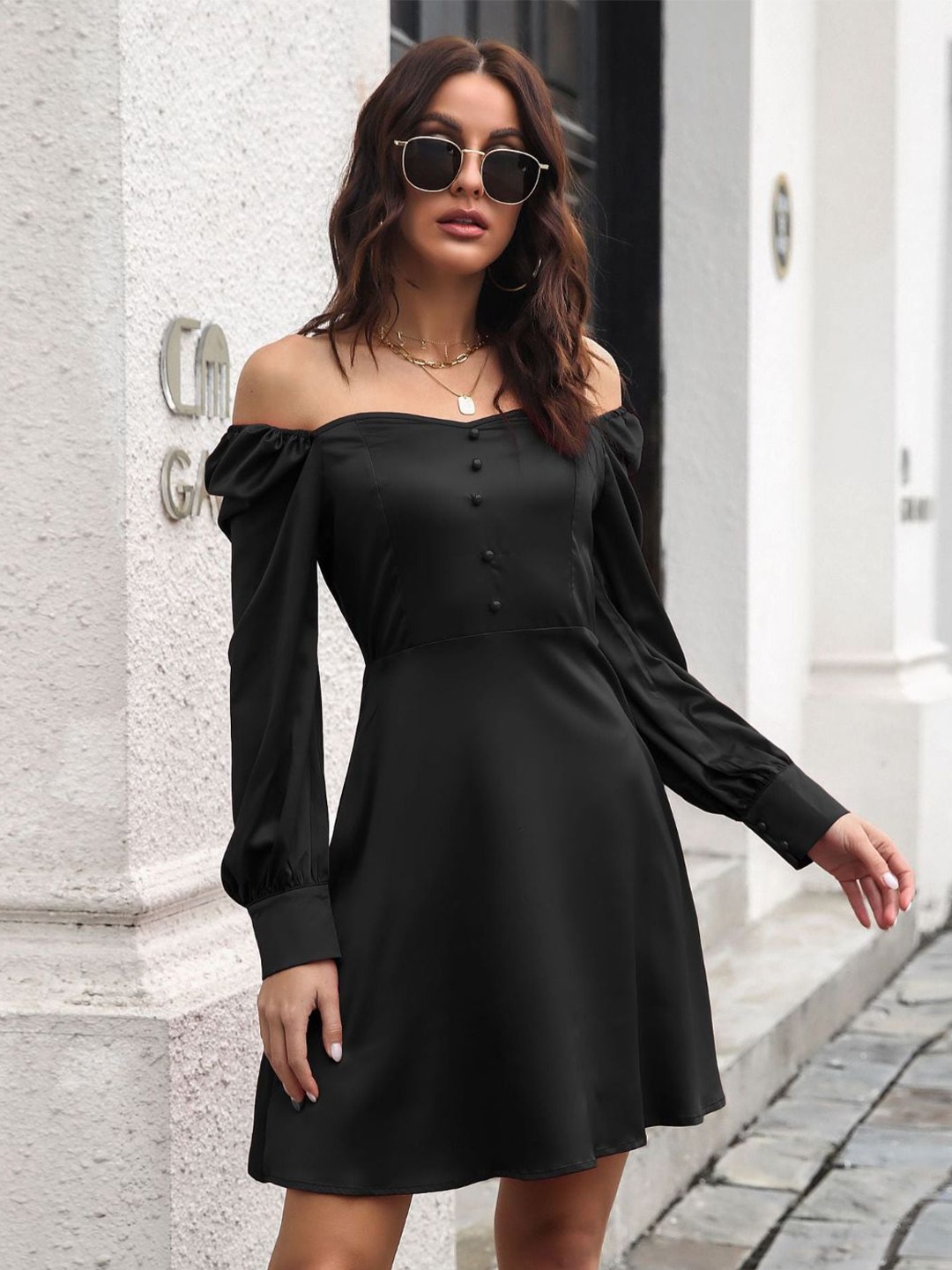 

DressBerry Black Off-Shoulder Fit & Flare Dress