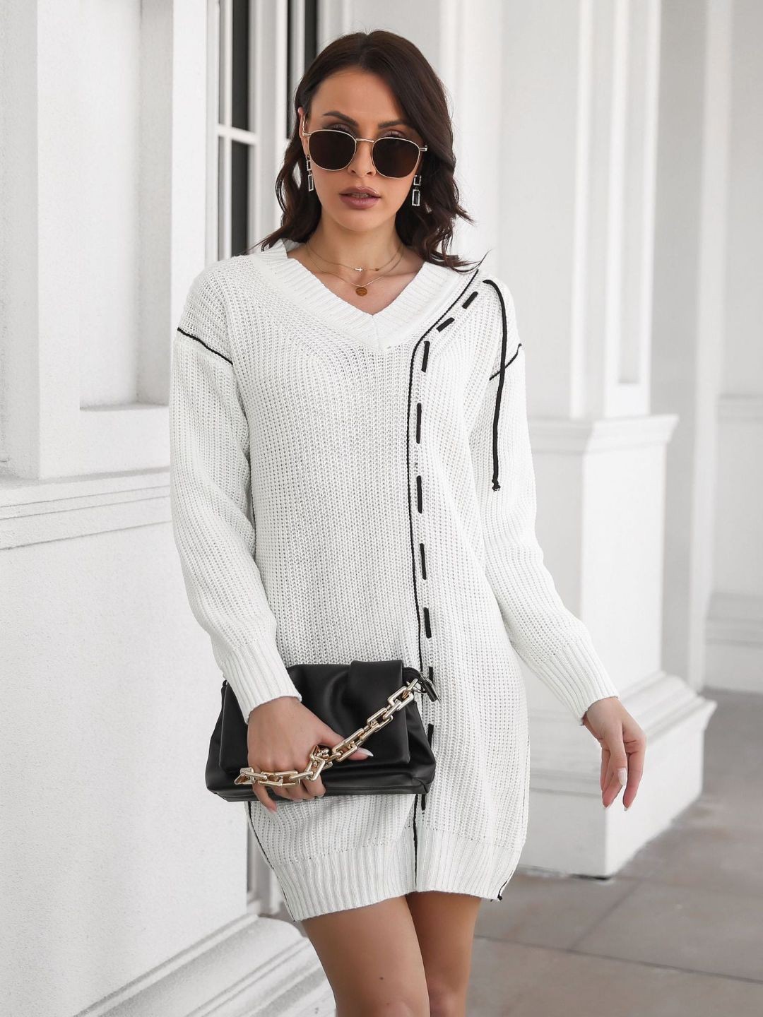 

DressBerry White Striped A-Line Dress
