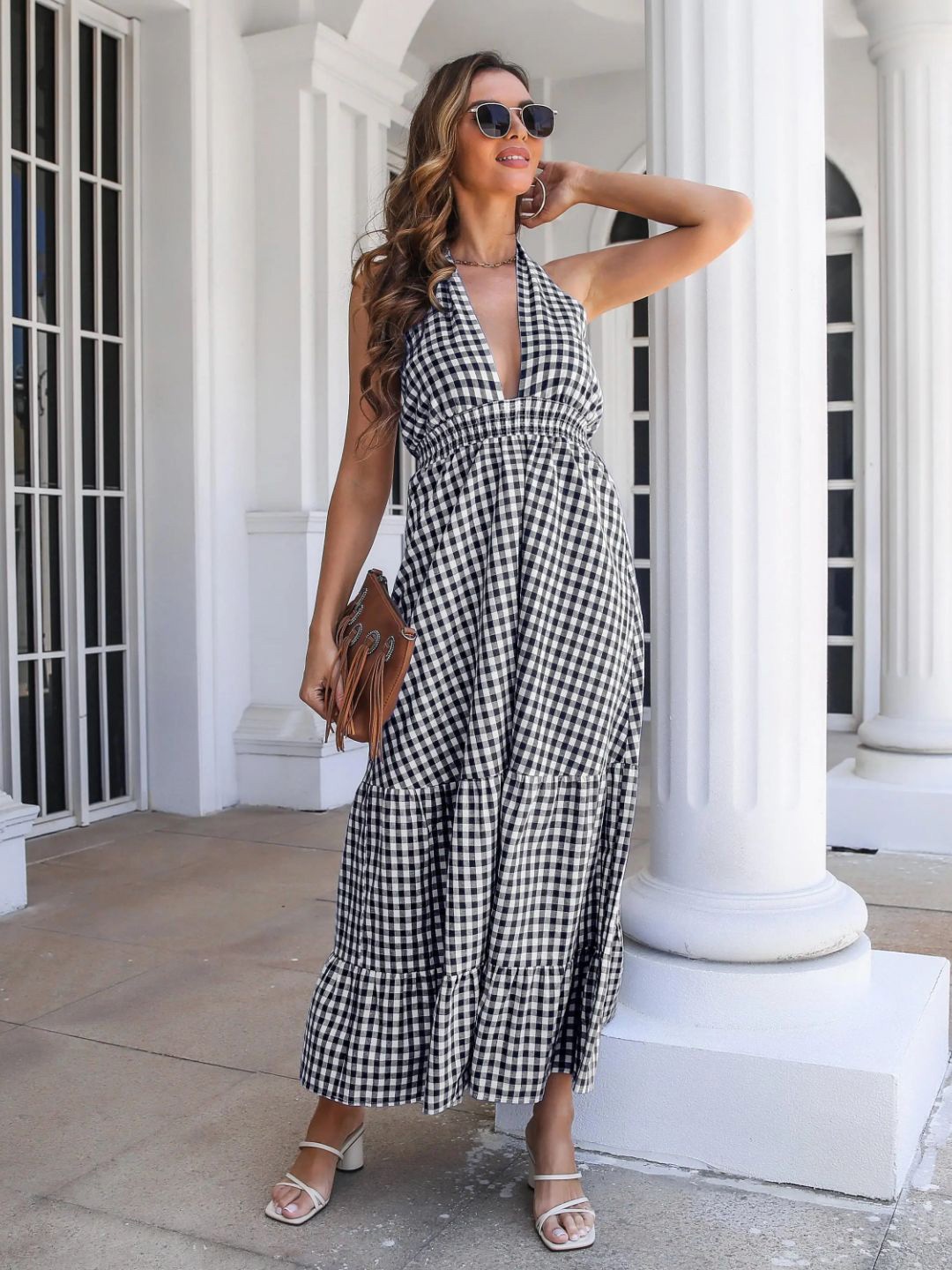 

DressBerry Black Checked Halter Neck Maxi Dress