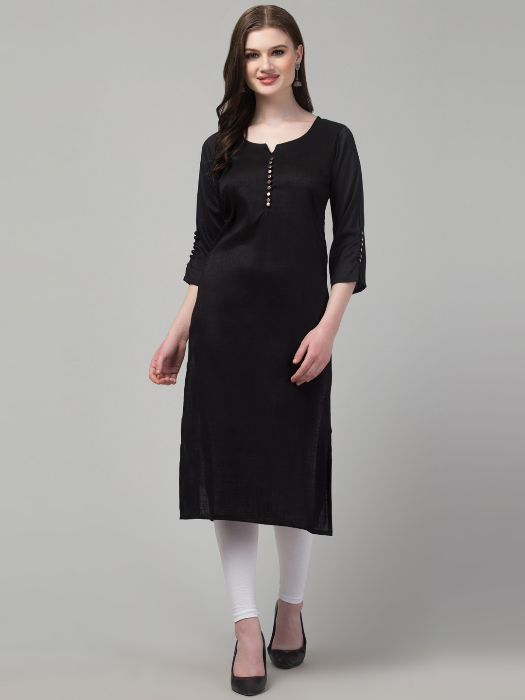 

Trend Level Round Neck With a Notch Straight Kurta, Black