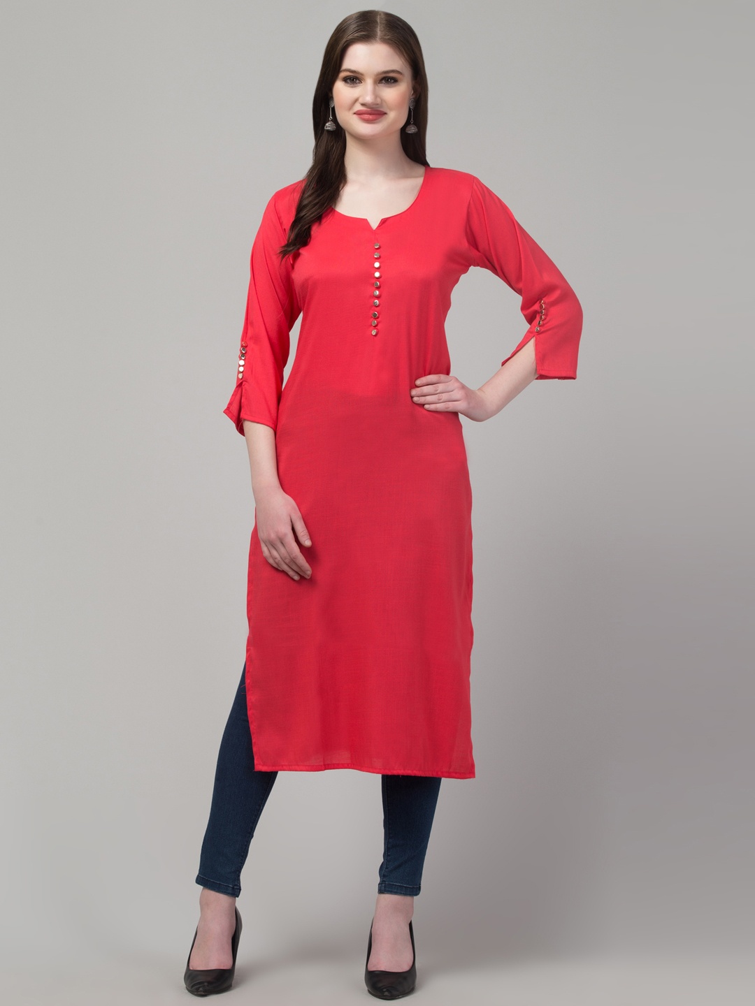 

Trend Level Round Neck Straight Kurta, Red
