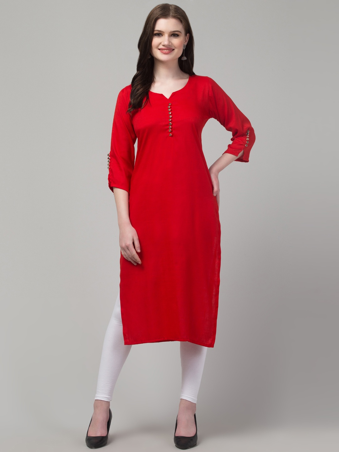 

Trend Level Round Neck Straight Kurta, Red