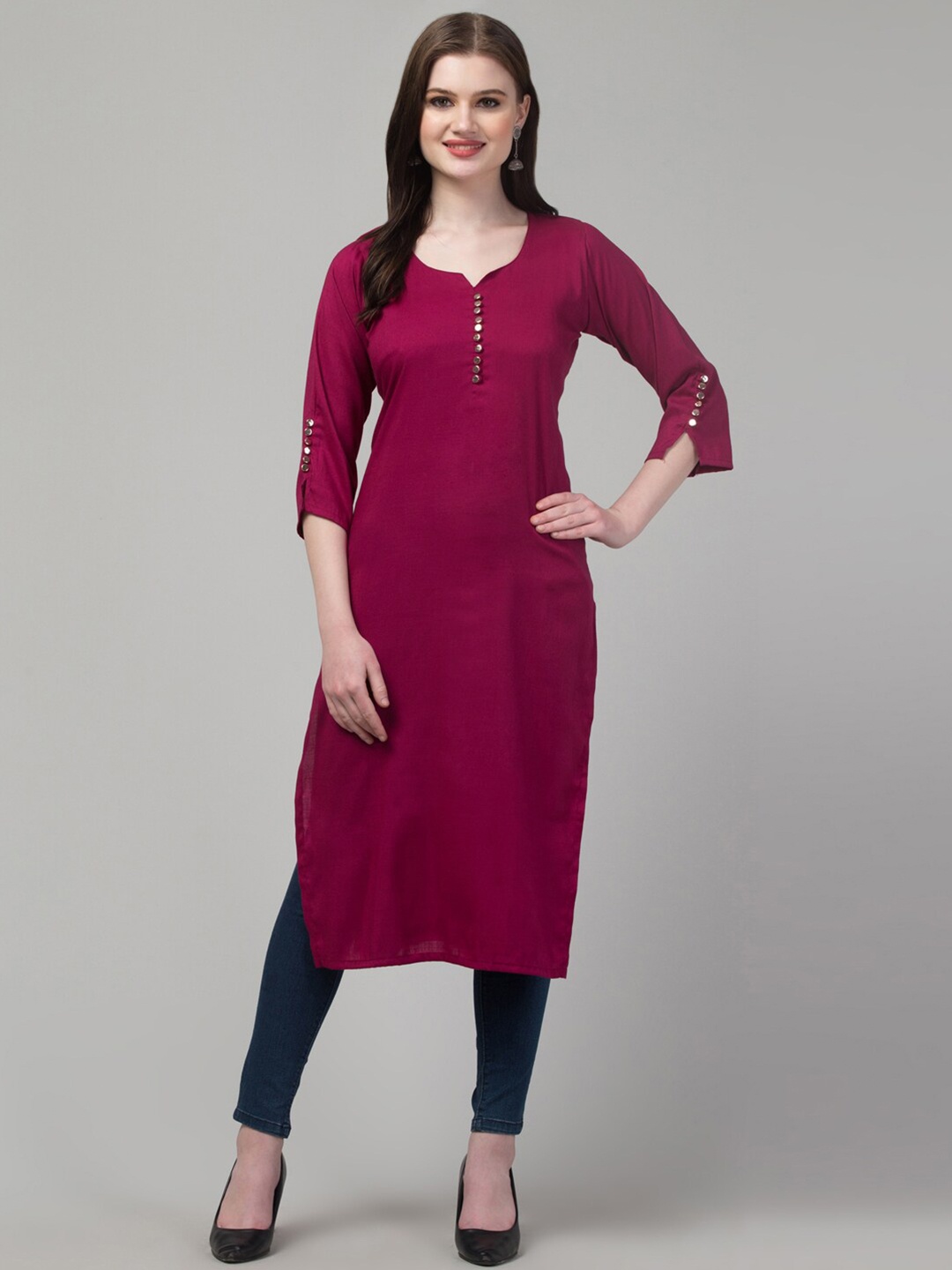 

Trend Level Round Neck Straight Kurta, Burgundy