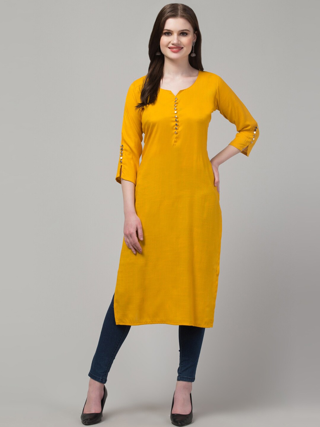 

Trend Level Round Neck Straight Kurta, Mustard