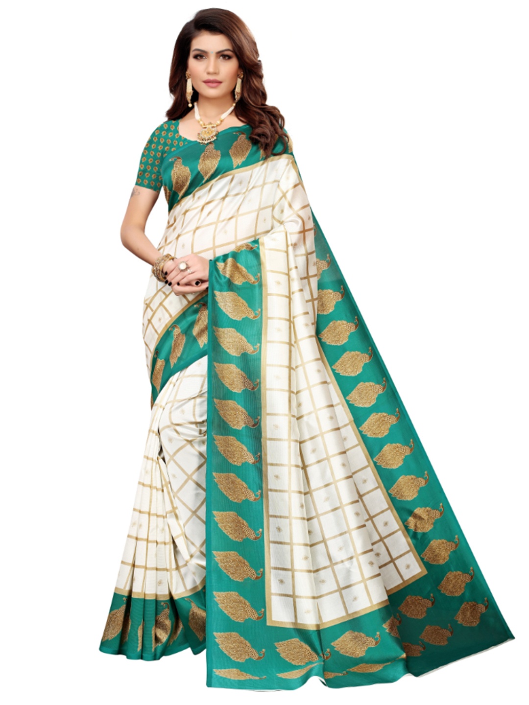 

KALINI Checked Saree, White