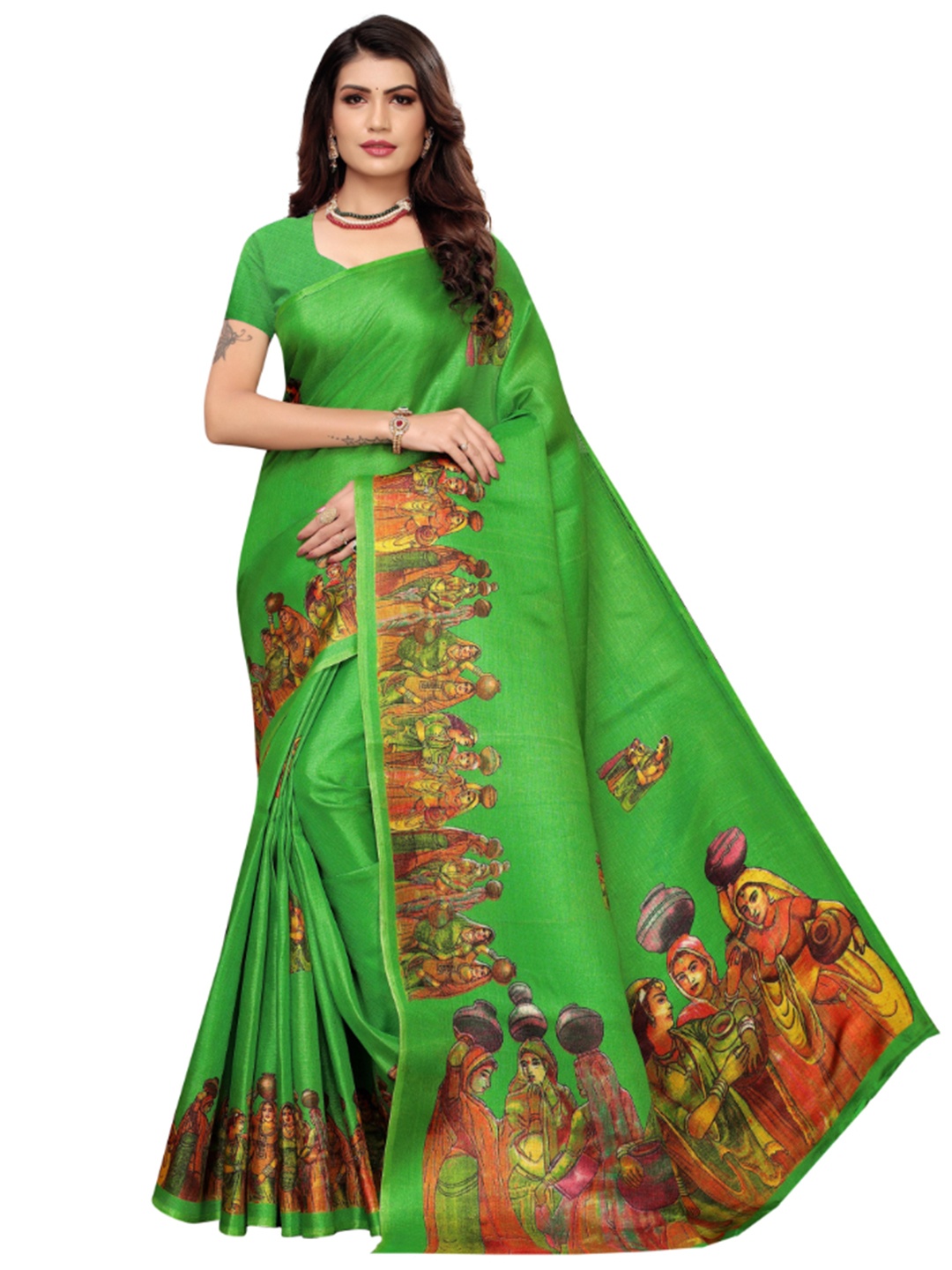 

KALINI Ethnic Motifs Printed Saree, Green