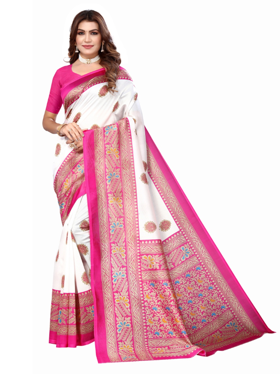 

KALINI Ethnic Motifs Printed Saree, White