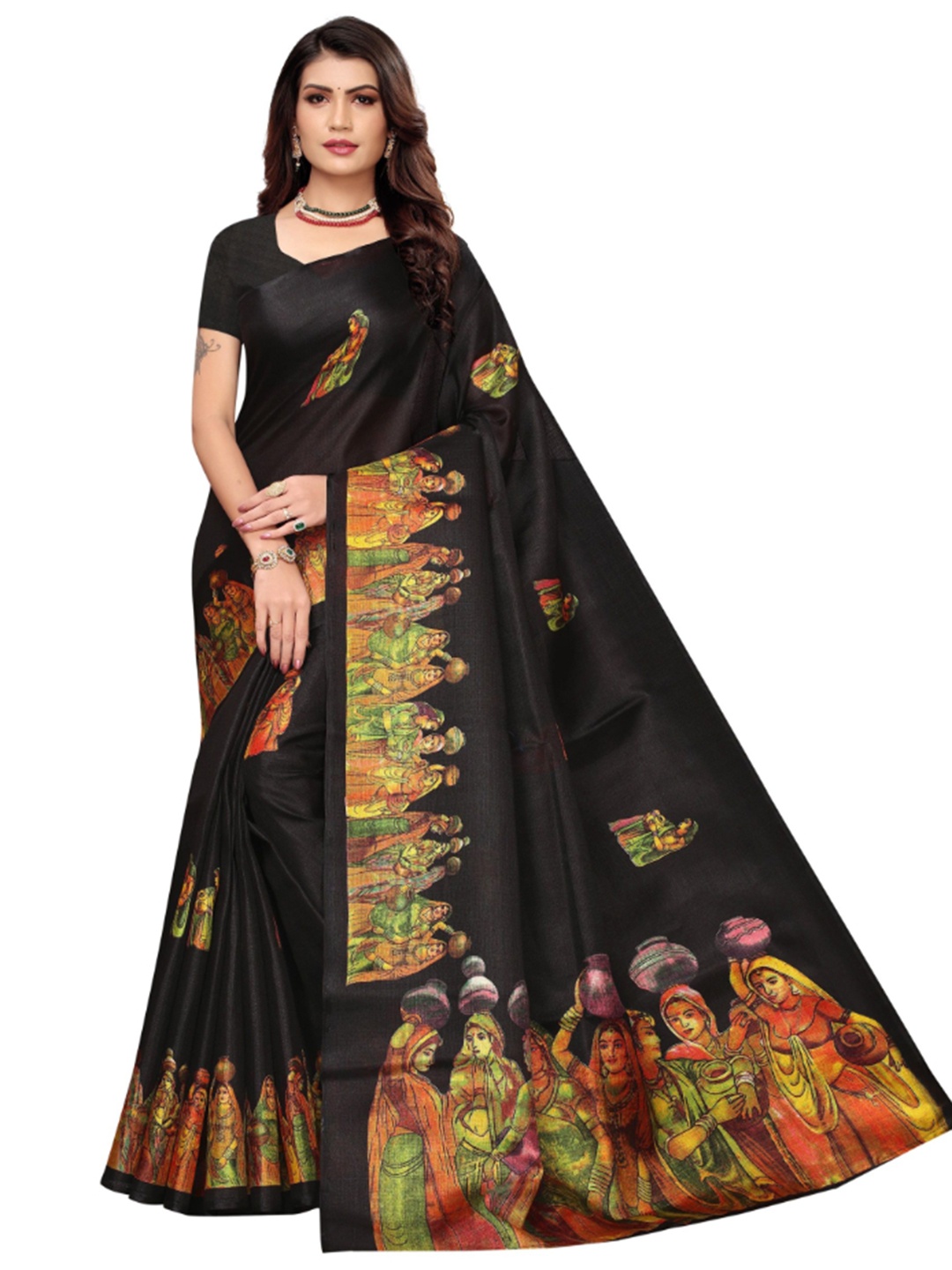 

KALINI Ethnic Motifs Printed Saree, Black