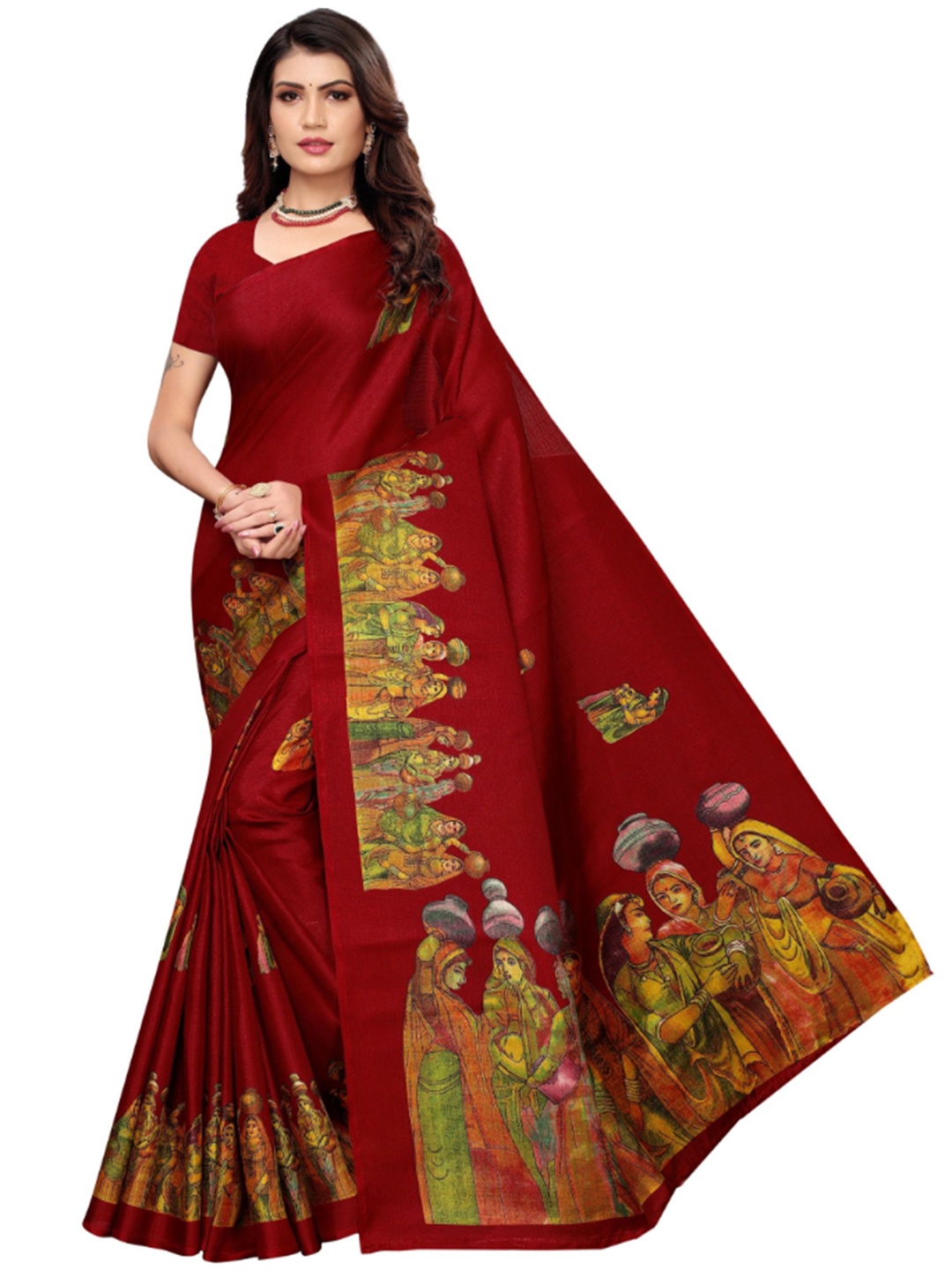 

KALINI Ethnic Motifs Printed Saree, Red