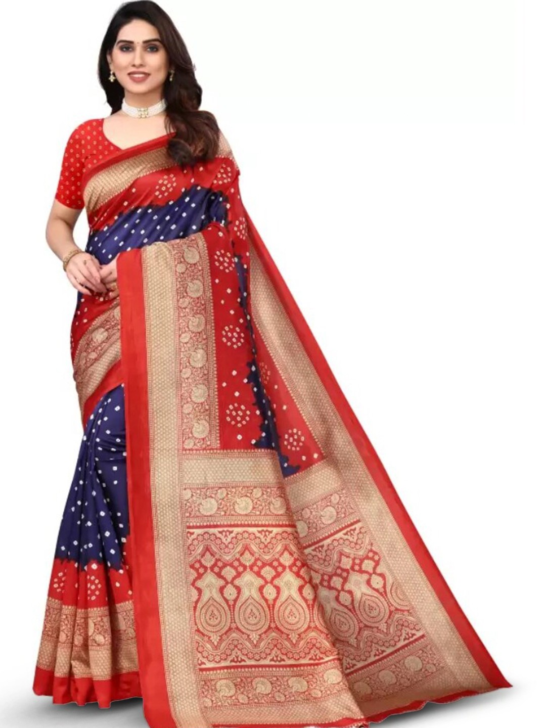 

KALINI Bandhani Printed Mysore Cotton Silk Saree, Blue