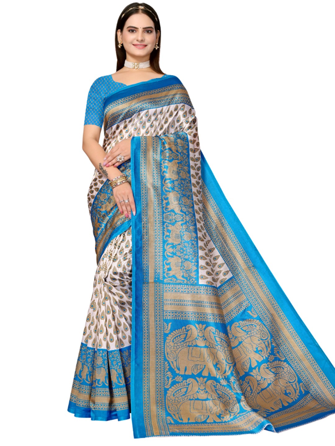 

KALINI Ethnic Motifs Printed Saree, Blue