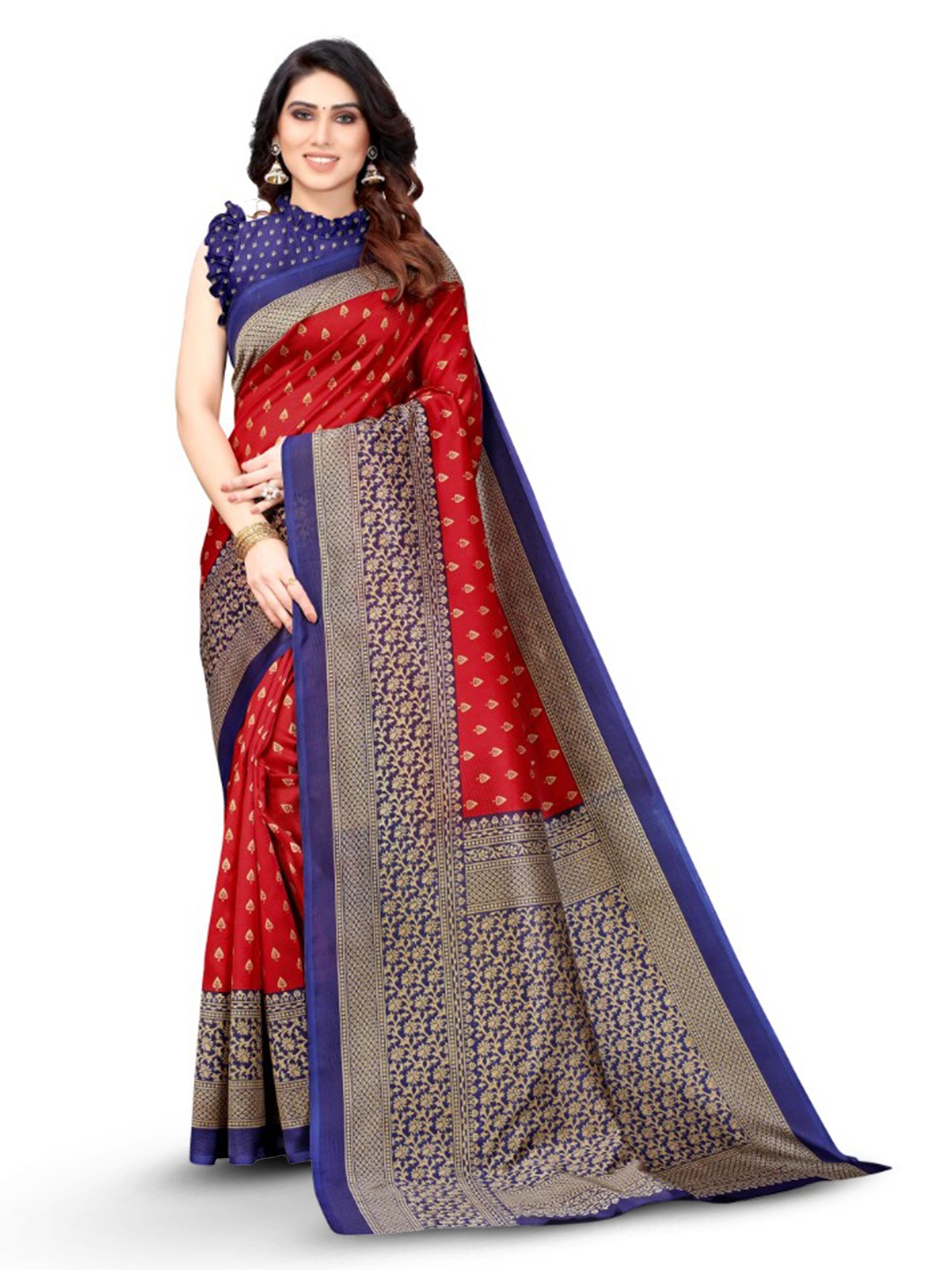 

KALINI Ethnic Motifs Woven Design Zari Mysore Cotton Silk Saree, Red