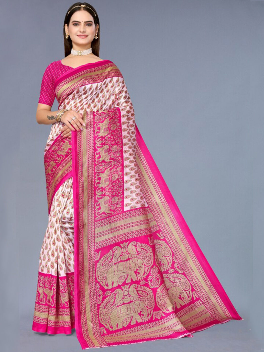 

KALINI Ethnic Motifs Printed Saree, White