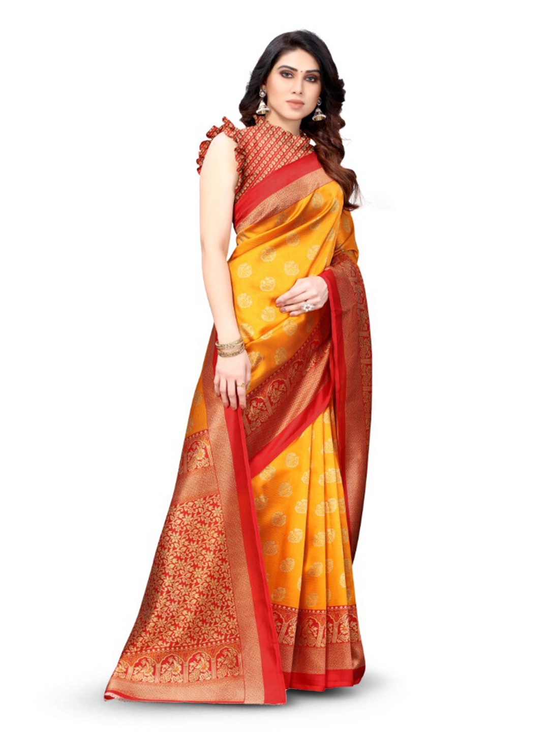 

KALINI Ethnic Motifs Woven Design Zari Saree, Yellow