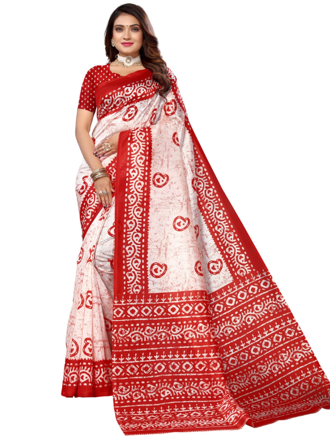 

KALINI Ethnic Motifs Printed Saree, White