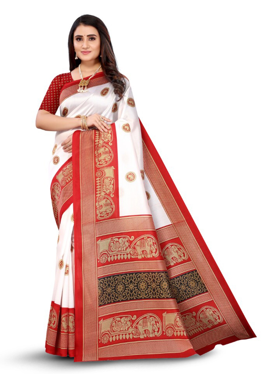 

KALINI Ethnic Motifs Printed Saree, White