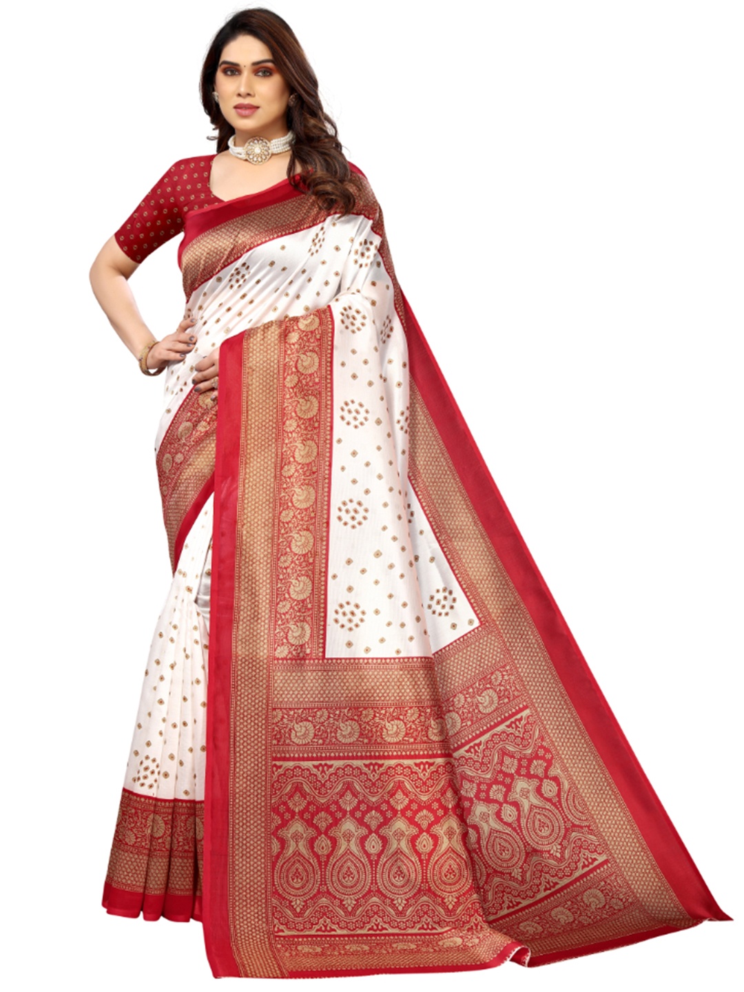 

KALINI Ethnic Motifs Printed Saree, Red