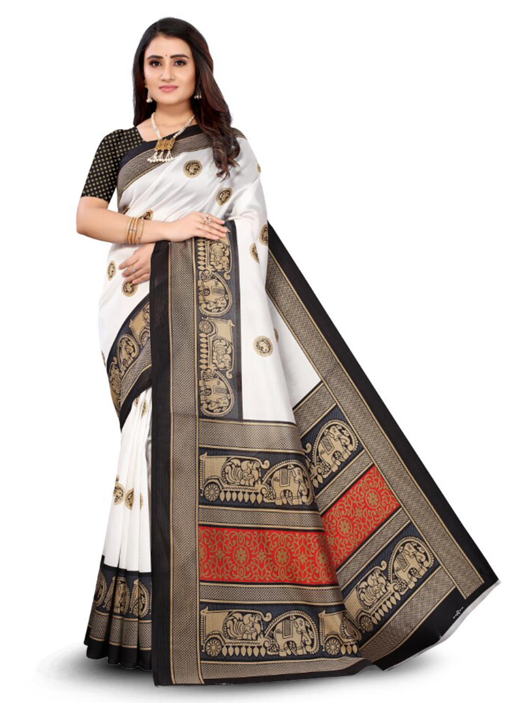 

KALINI Ethnic Motifs Printed Saree, White