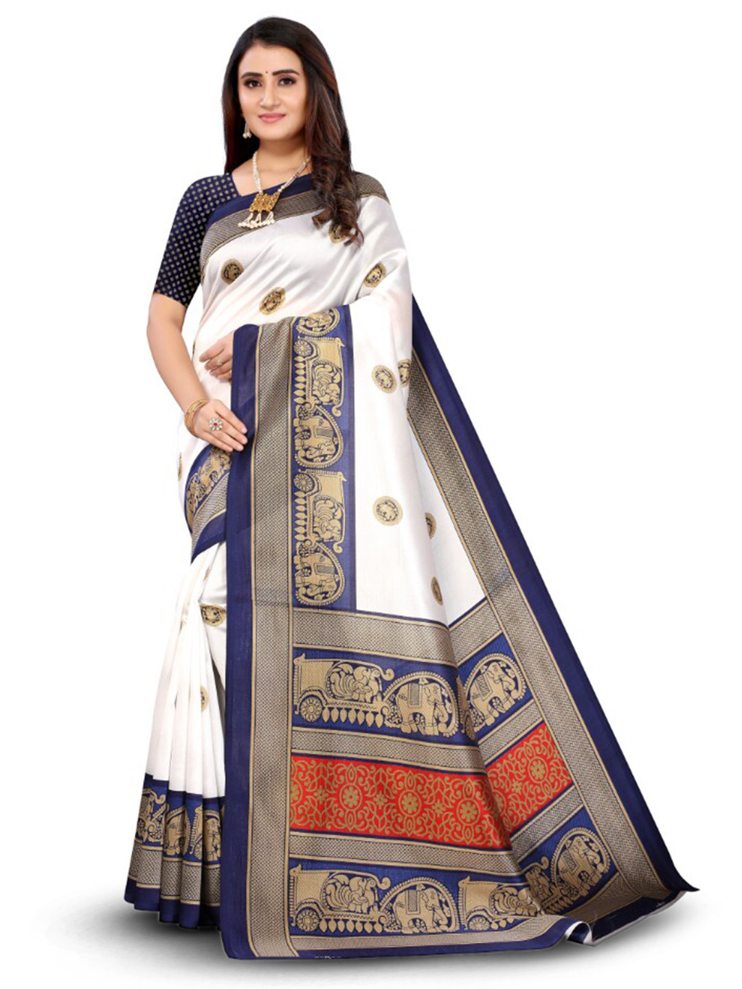 

KALINI Ethnic Motifs Printed Saree, White