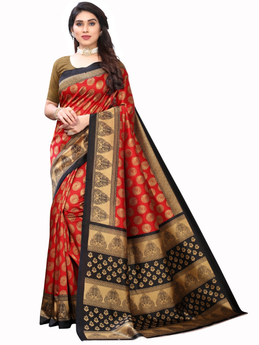

KALINI Ethnic Motifs Printed Saree, Red