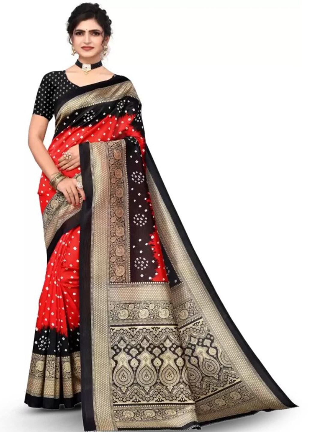

KALINI Ethnic Motifs Printed Saree, Red