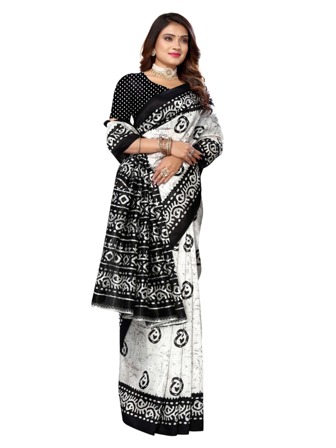 

KALINI Ethnic Motifs Printed Saree, Black