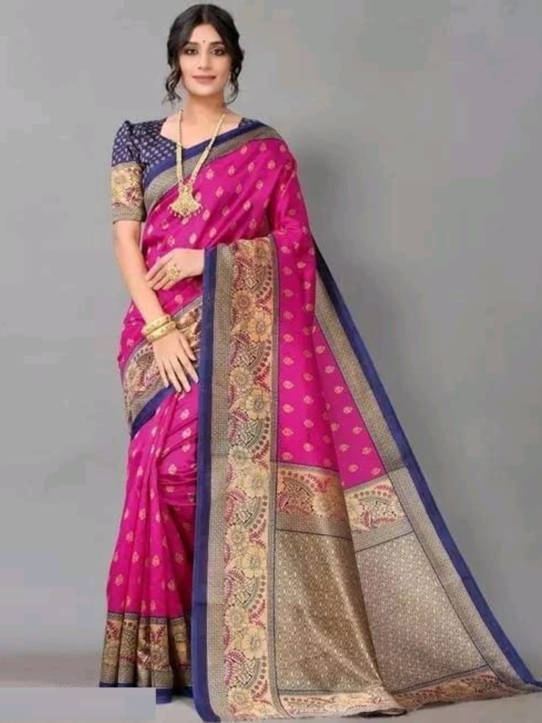 

KALINI Ethnic Motifs Woven Design Mysore Cotton Silk Saree, Pink
