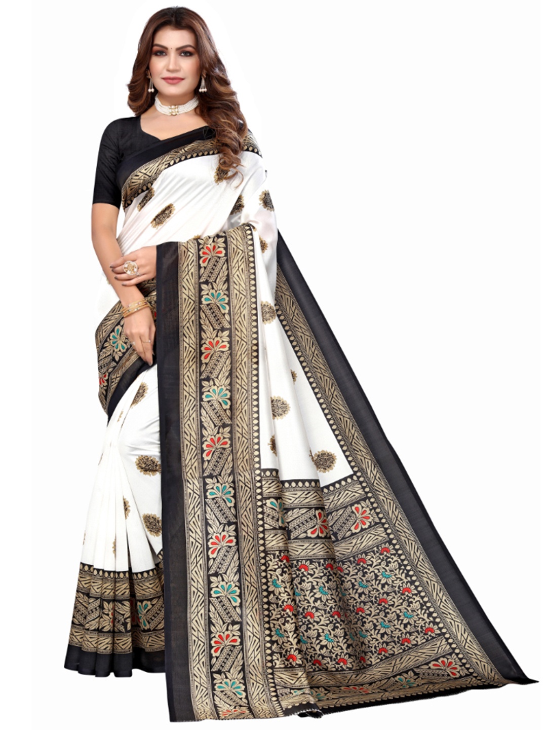 

KALINI Ethnic Motifs Woven Design Zari Mysore Cotton Silk Saree, White