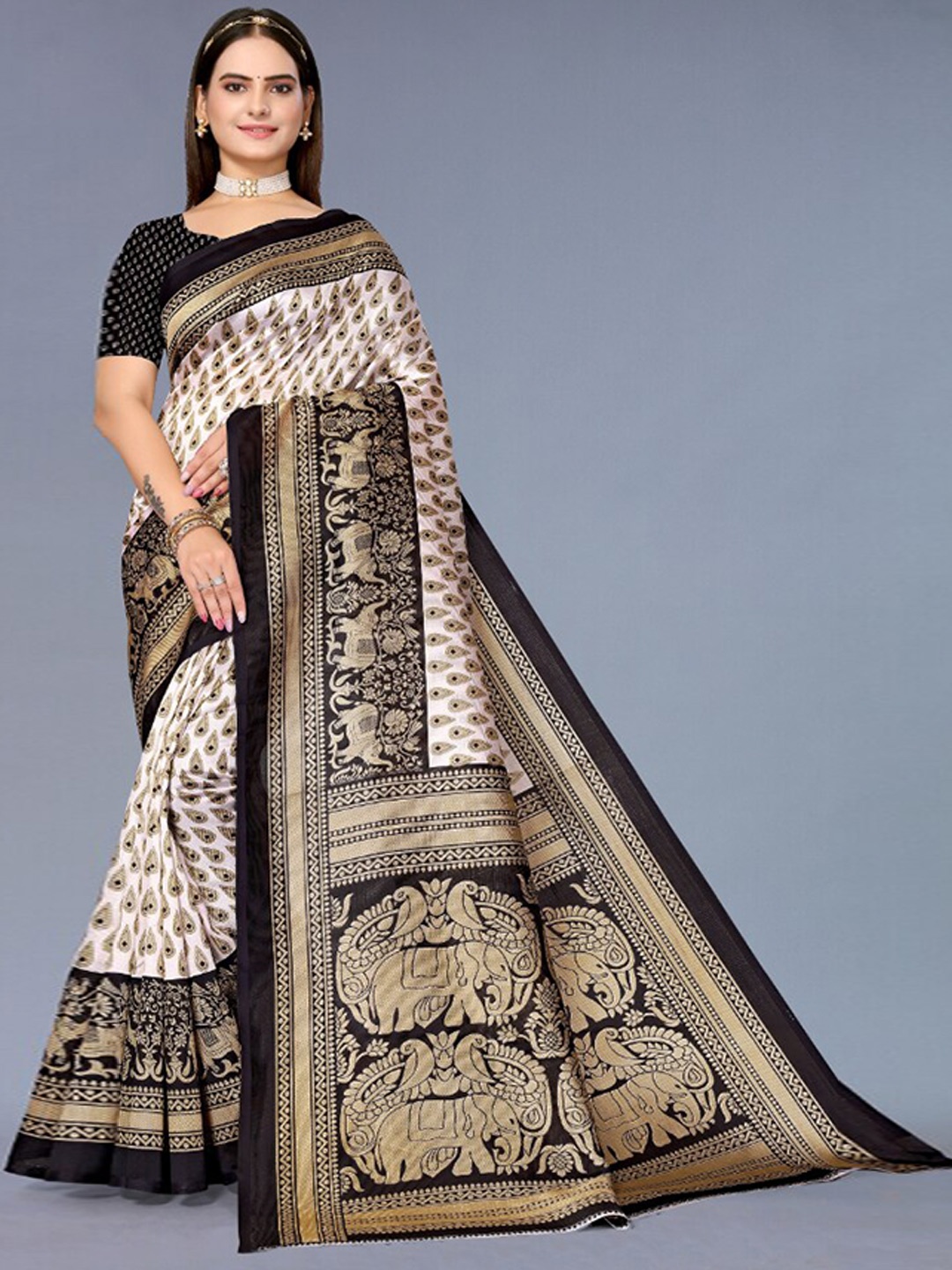 

KALINI Ethnic Motifs Printed Saree, Beige