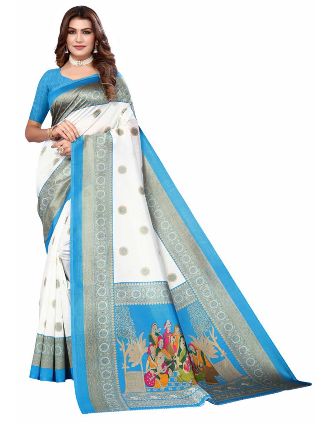 

KALINI Ethnic Motifs Printed Saree, White