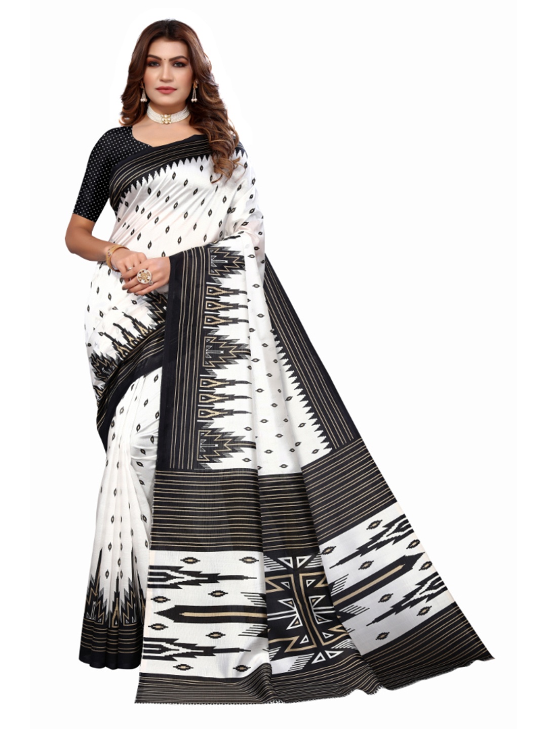 

KALINI Ethnic Motifs Printed Saree, White