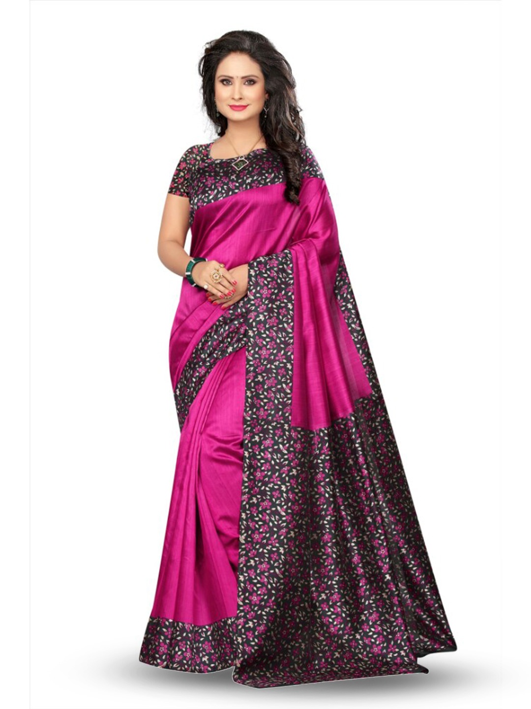 

KALINI Printed Border Saree, Pink