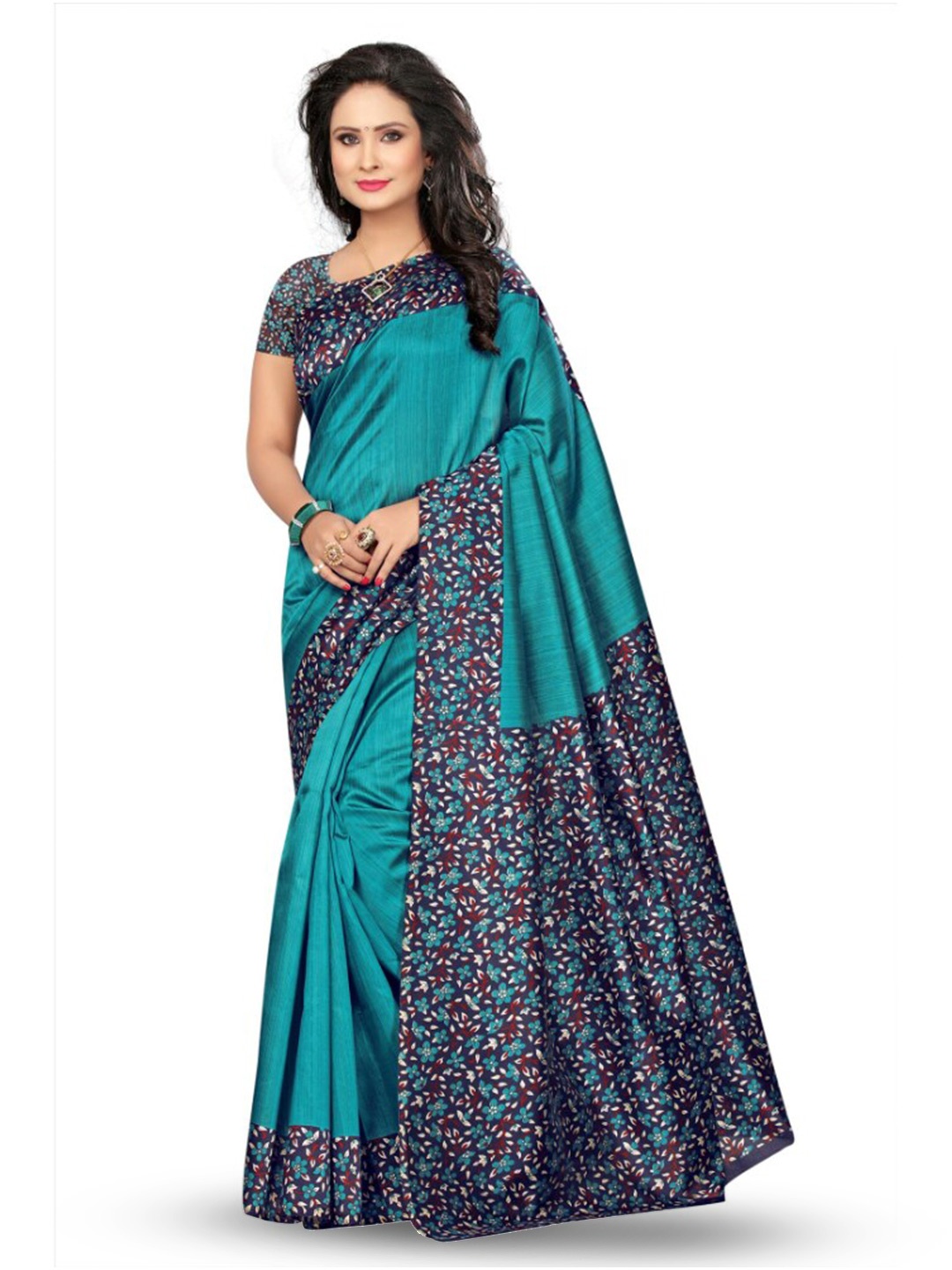 

KALINI Printed Border Saree, Blue