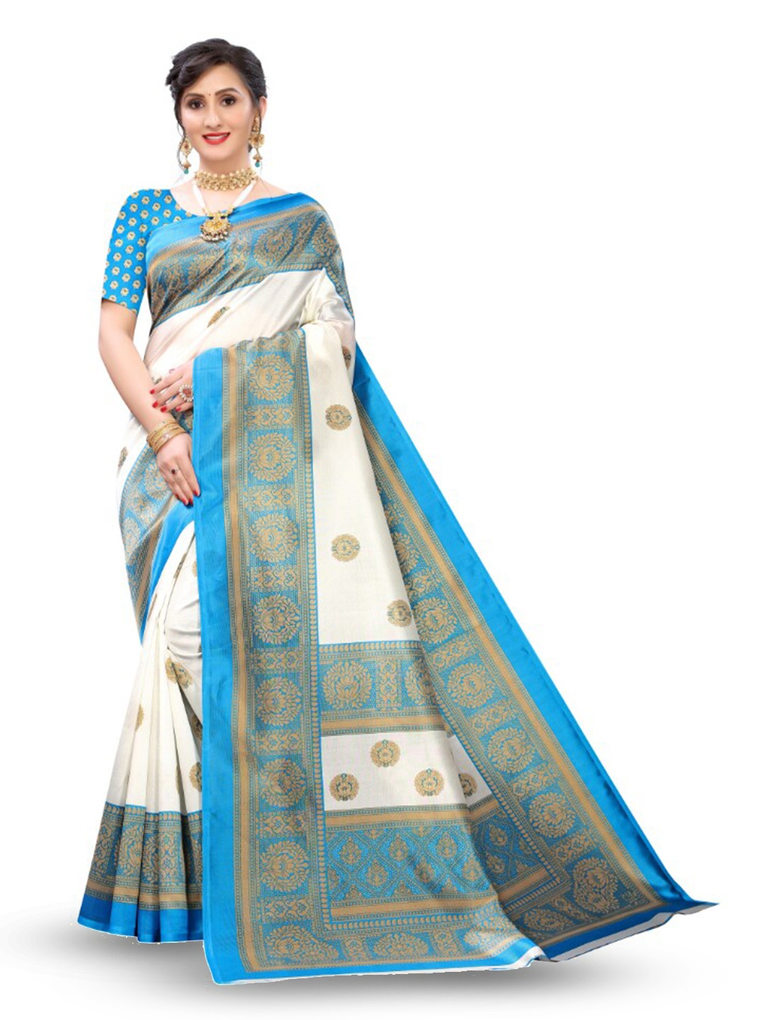 

KALINI Ethnic Motifs Printed Saree, White