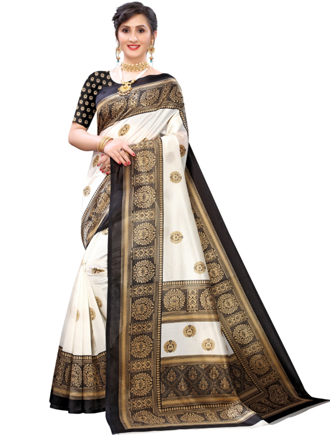 

KALINI Ethnic Motifs Printed Saree, White