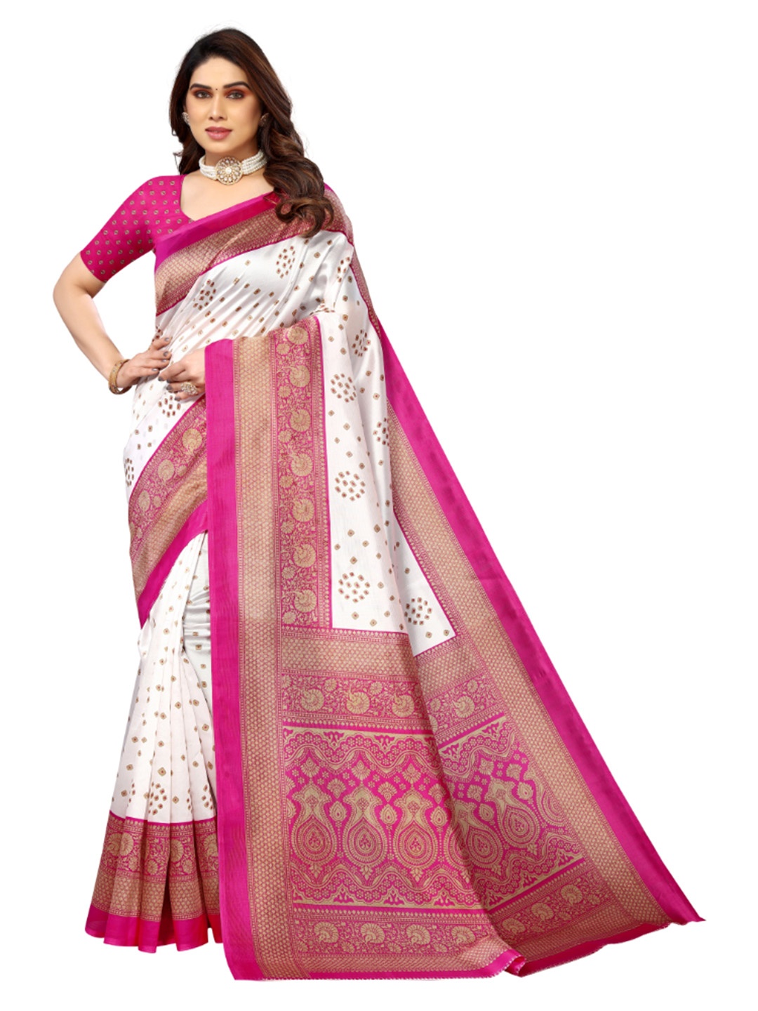 

KALINI Ethnic Motifs Printed Saree, White