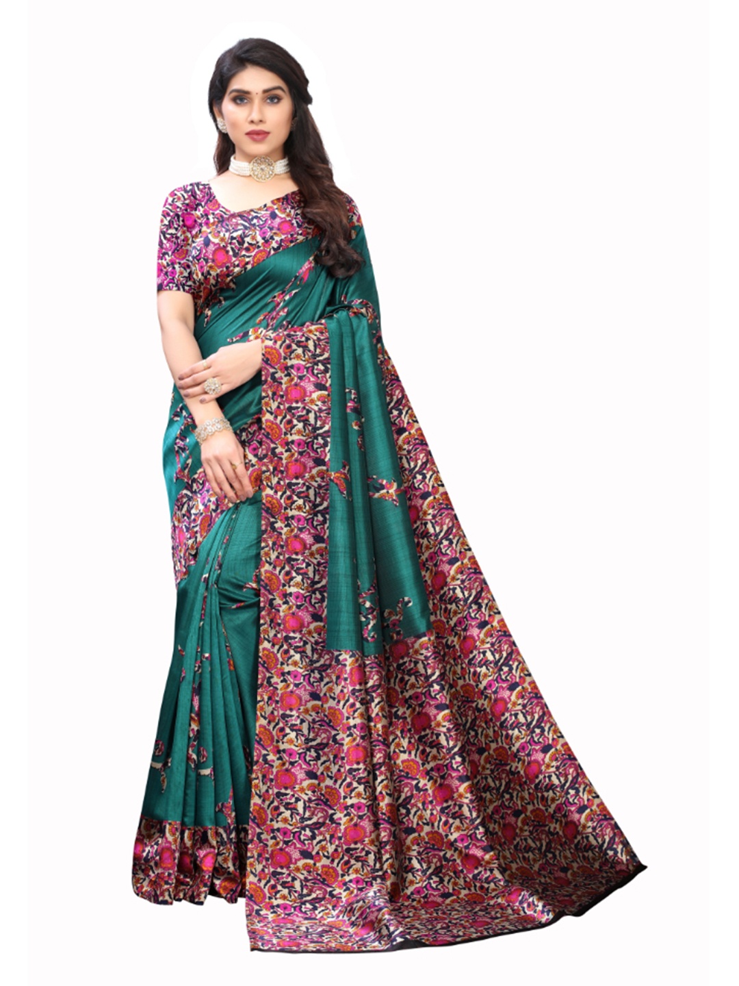 

KALINI Ethnic Motifs Printed Saree, Green
