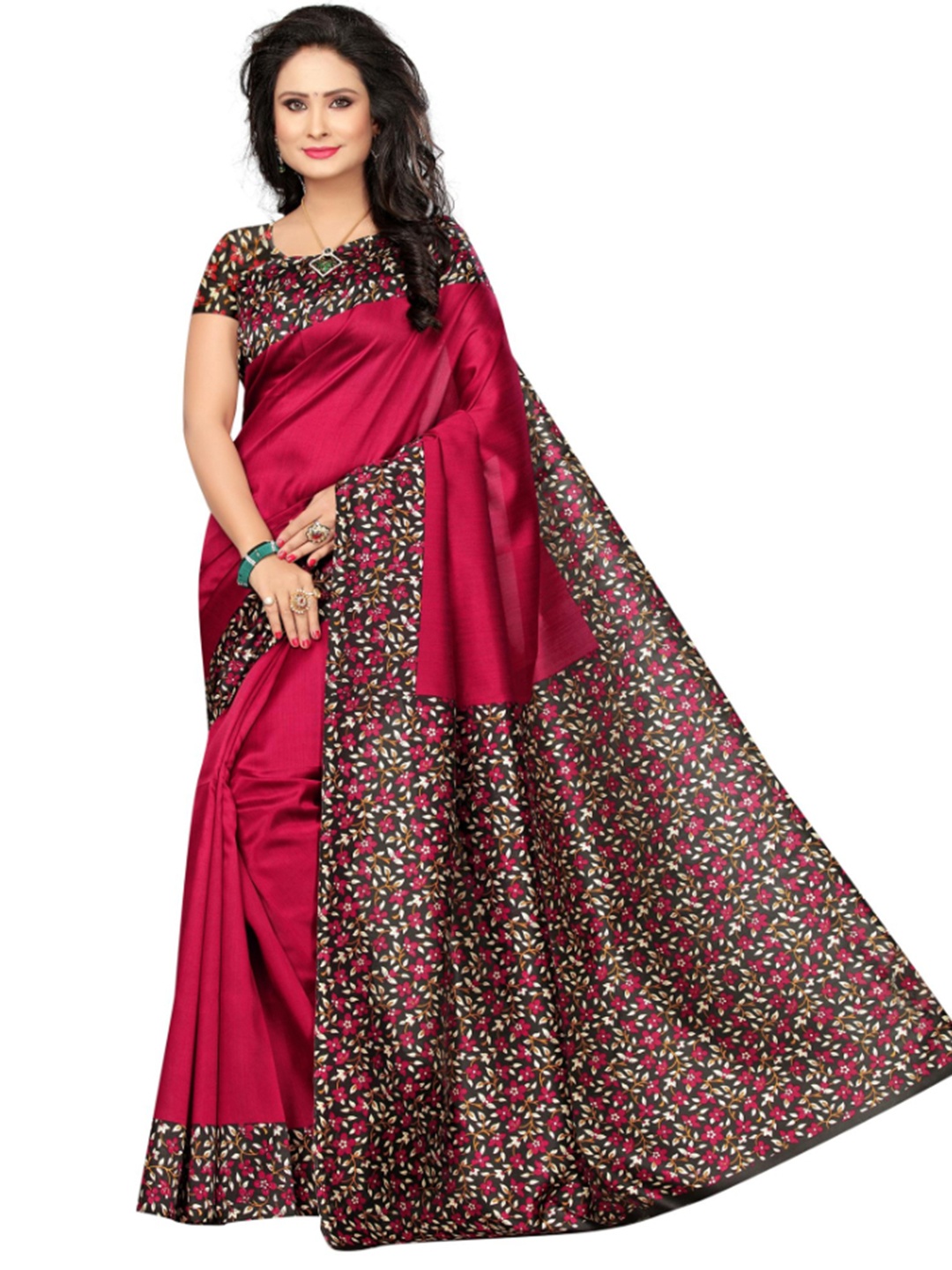 

KALINI Printed Border Saree, Red