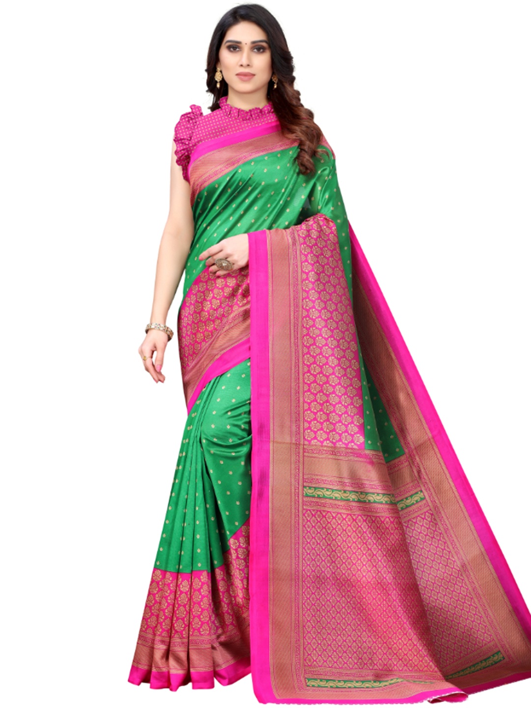 

KALINI Ethnic Motifs Printed Saree, Green